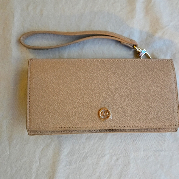 Anne Klein Handbags - Anne Klein Beige Bifold Wallet Wristlet Vegan Leather NWOT